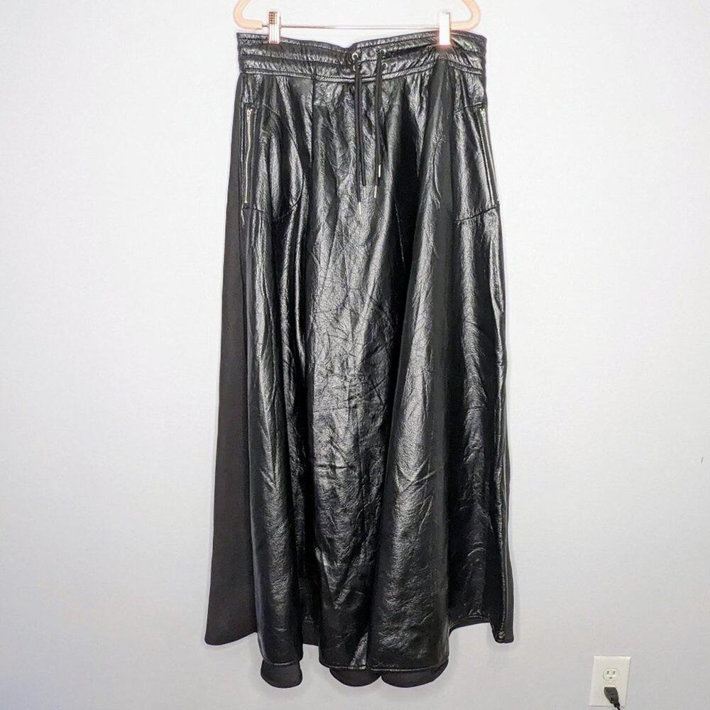 Nuuts Black Faux Leather Neoprene Maxi Skirt Zip Pockets Y2K Goth Club Kid 2XL - Picture 1 of 9